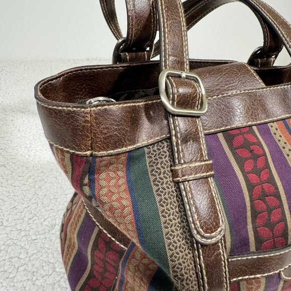 Fossil Shoulder Bag Purse Striped Canvas Leather Buckle Shoulder Strap Y2K - Picture 2 of 8